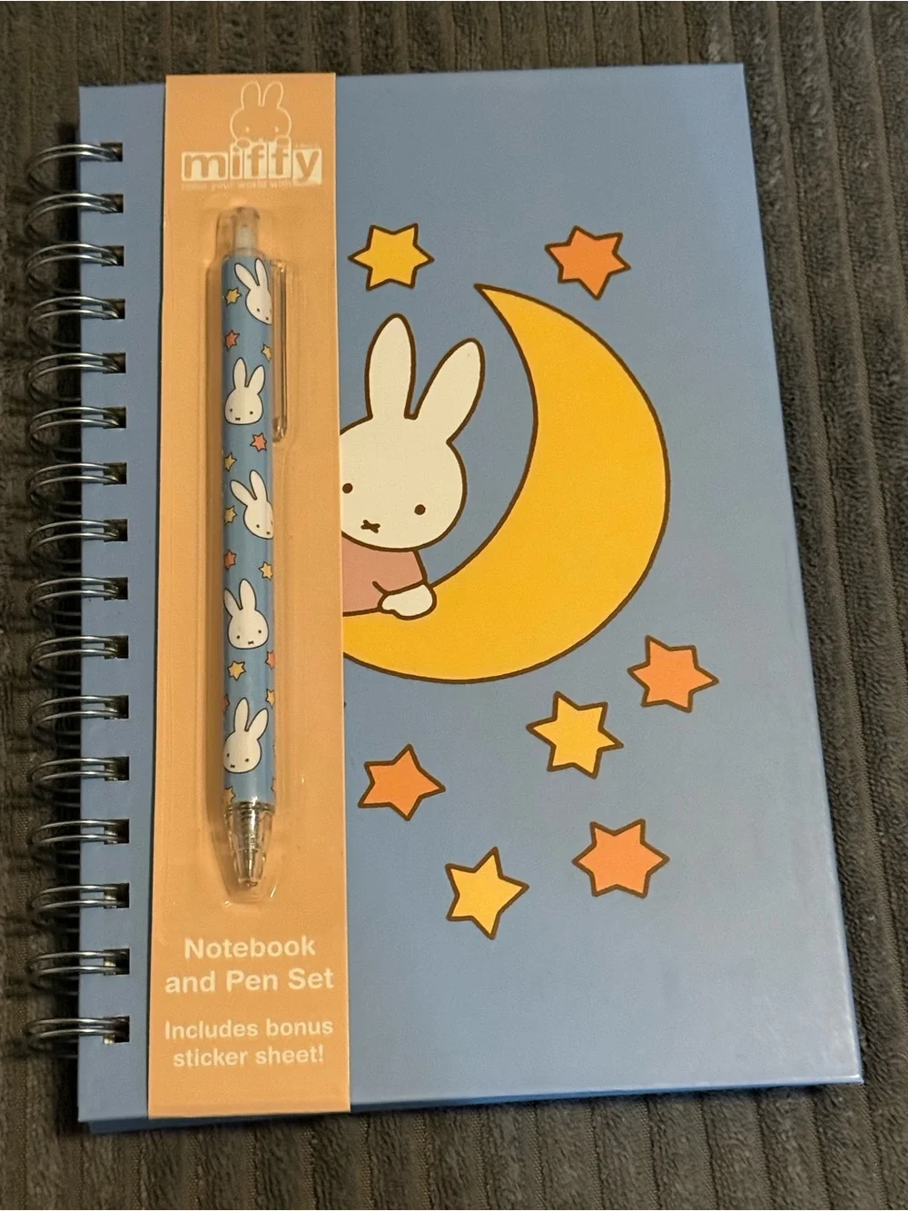 miffy Blue Notebook and Pen Set with Yellow Moon & Orange Stars